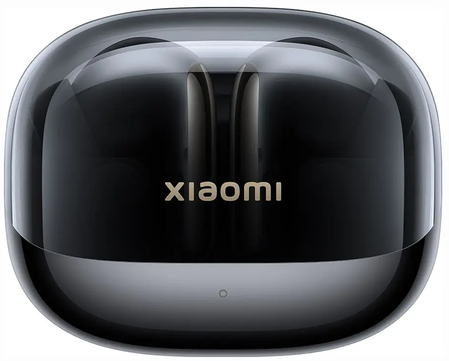 Fekete töltőtok fülhallgatókhoz, 'Xiaomi' felirattal.