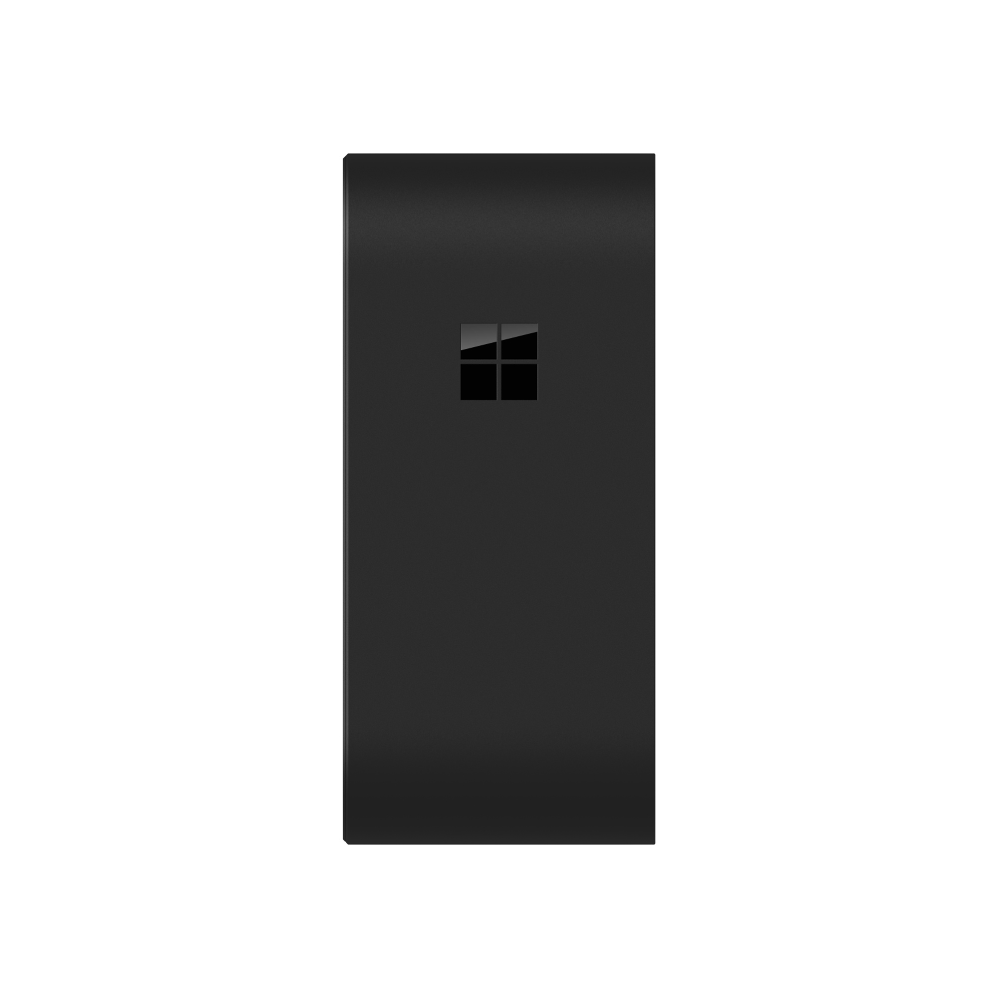 Ein schwarzer Microsoft Surface-Block mit dem Microsoft-Logo in der Mitte.