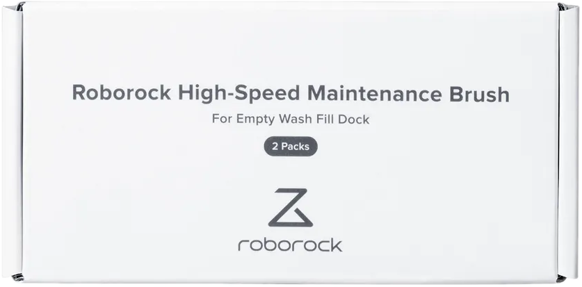 Weiße Box mit Text: Roborock High-Speed Maintenance Brush, 2er-Pack und Logo.