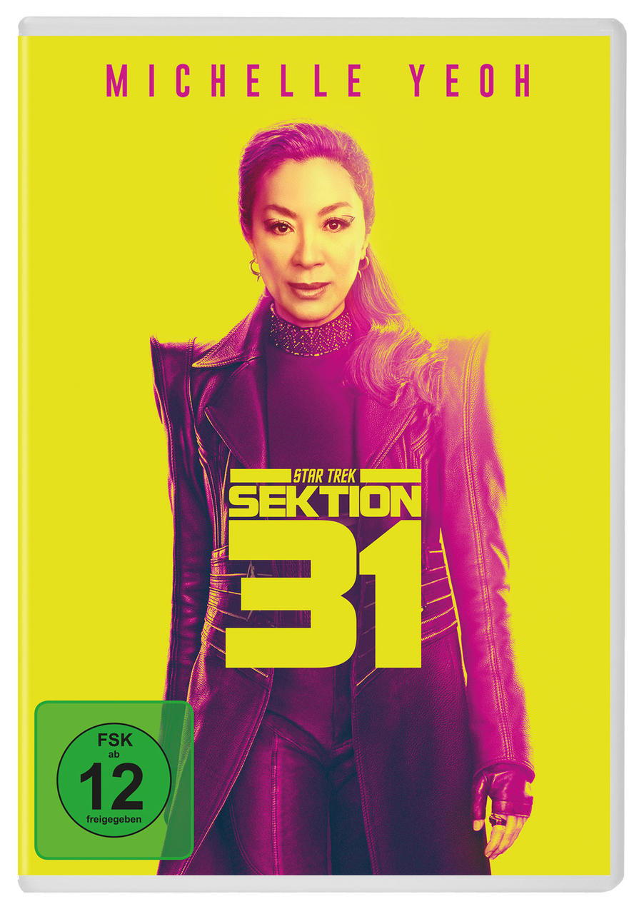 DVD-Cover mit Michelle Yeoh für Star Trek: Sektion 31. Ein gelber Hintergrund mit dem Titel.