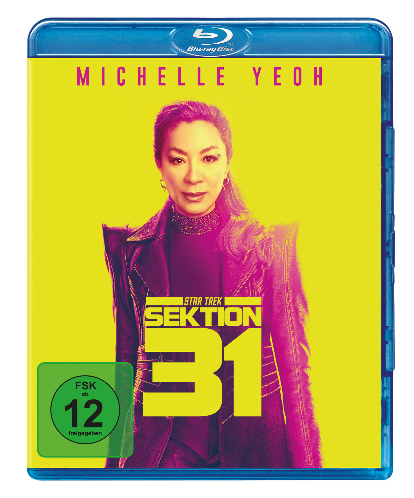 Blu-ray-Cover mit Michelle Yeoh für Star Trek: Sektion 31. Ein gelber Hintergrund mit dem Titel.
