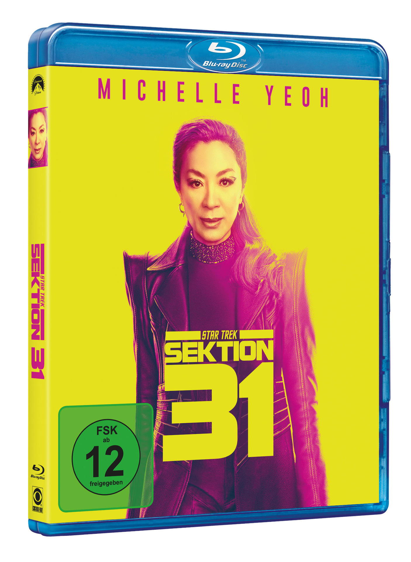 Blu-ray-Cover mit Michelle Yeoh für Star Trek: Sektion 31. Ein gelber Hintergrund mit dem Titel.