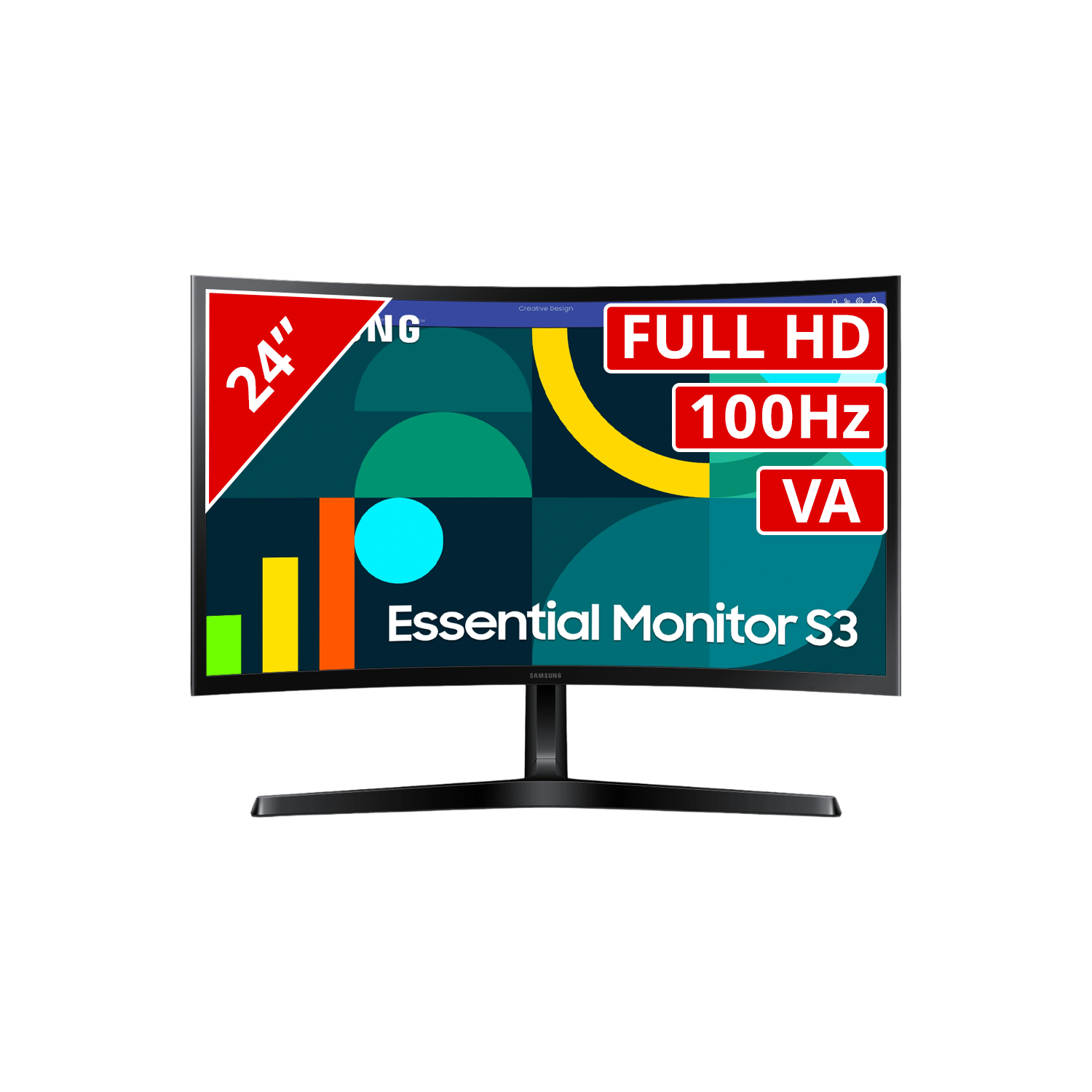 Samsung Ls24d366gauxen Essential Monitor S3 - 24 Inch 1920 X 1080 (full Hd) Va-paneel afbeelding