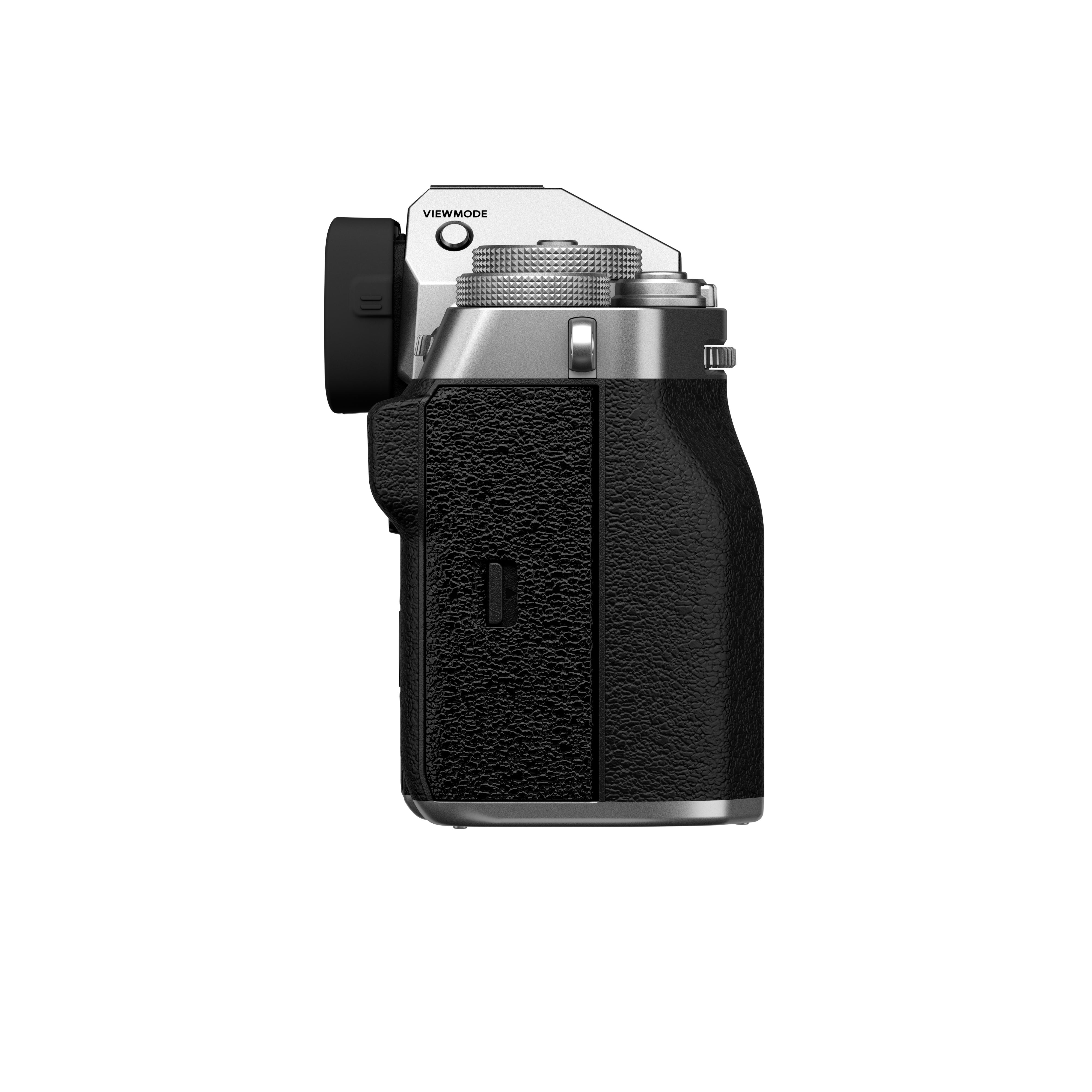 Silber-schwarze Kamera Seitenansicht. 'VIEWMODE' Text sichtbar.