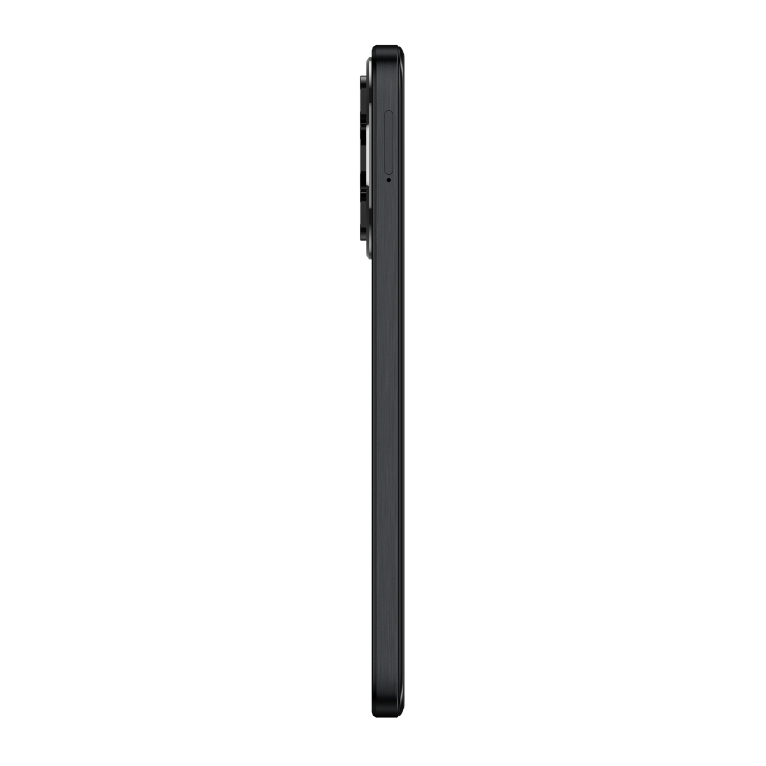 Zijaanzicht smartphone. Zwart frame. Zwarte achtergrond.