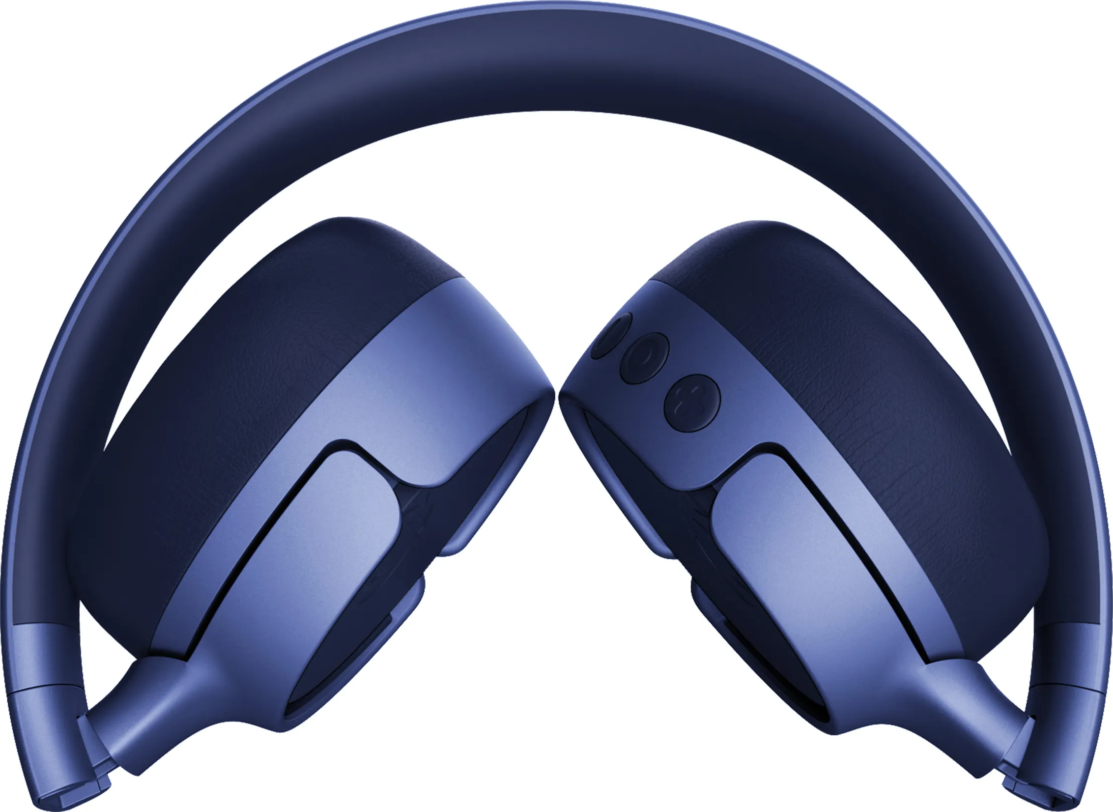 Gefaltete blaue Kopfhörer. Tasten sind sichtbar. Kopfband ist gewölbt. Fresh 'n Rebel Logo.