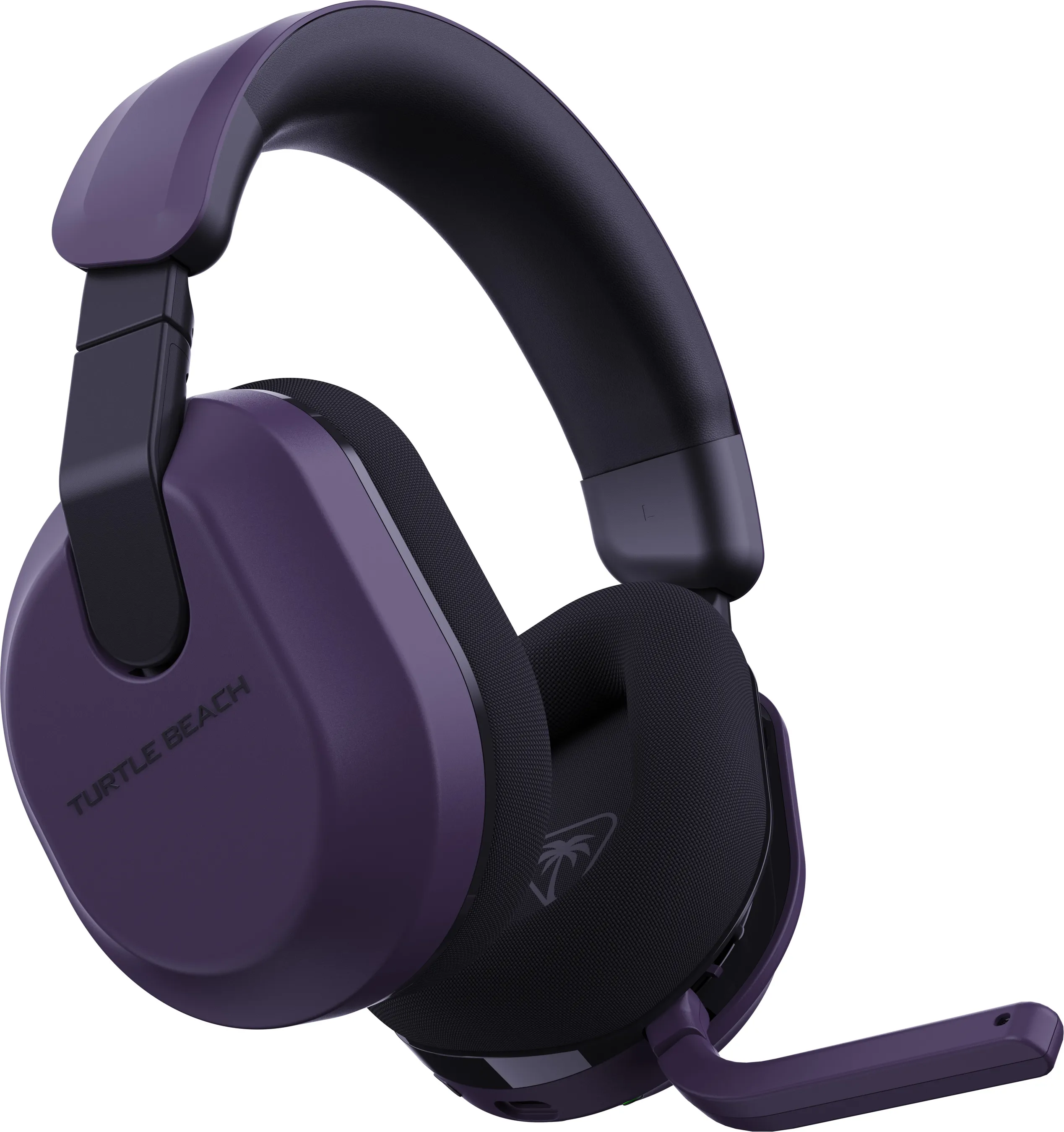 Lila-schwarzes Turtle Beach Gaming-Headset mit Mikrofon. Mit dem Turtle Beach-Logo.