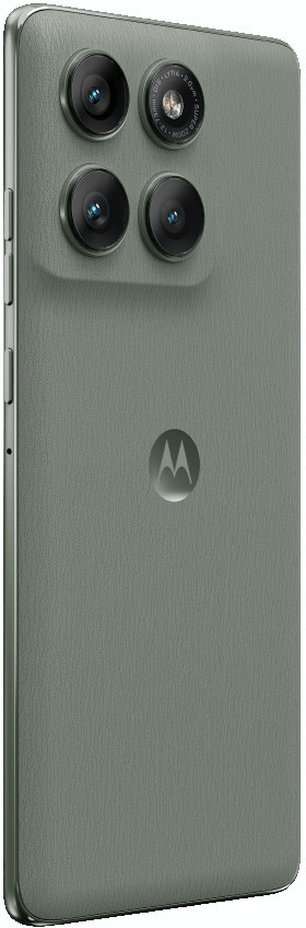 Szary tył smartfona z czterema obiektywami i logo Motorola.