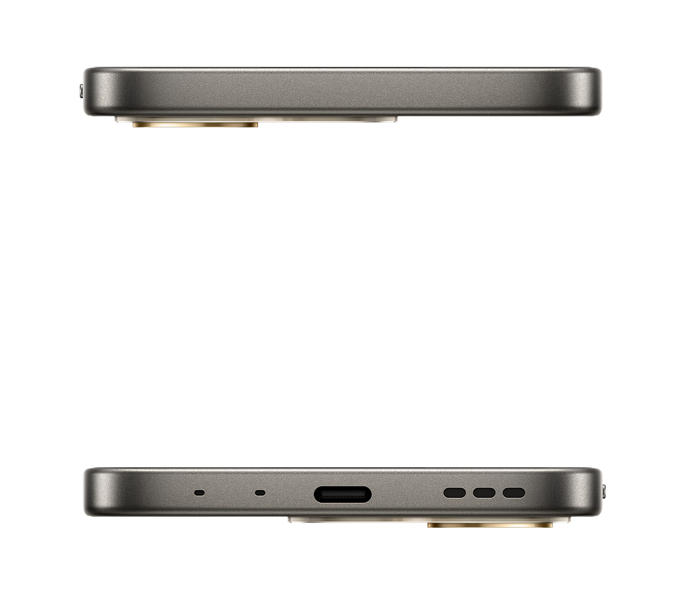 Dwa widoki góry i dołu telefonu. Dół ma port i otwory głośnikowe.