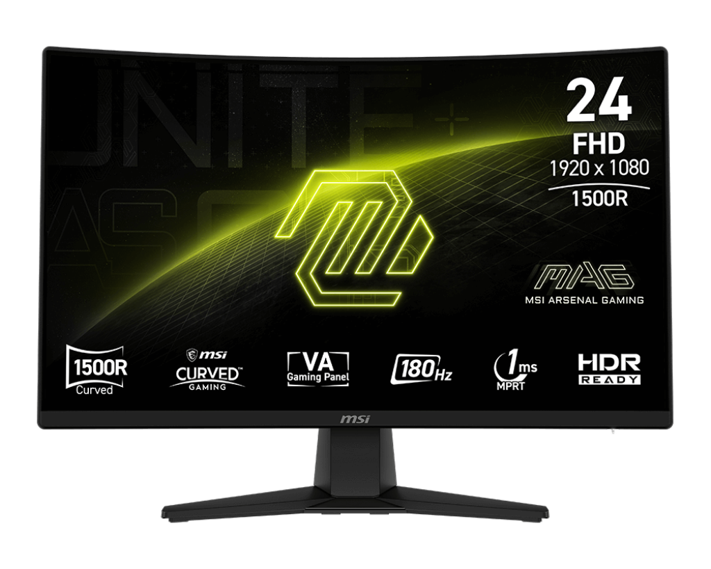 Monitor gaming curvo MSI con 24 FHD, 1500R y otras características.