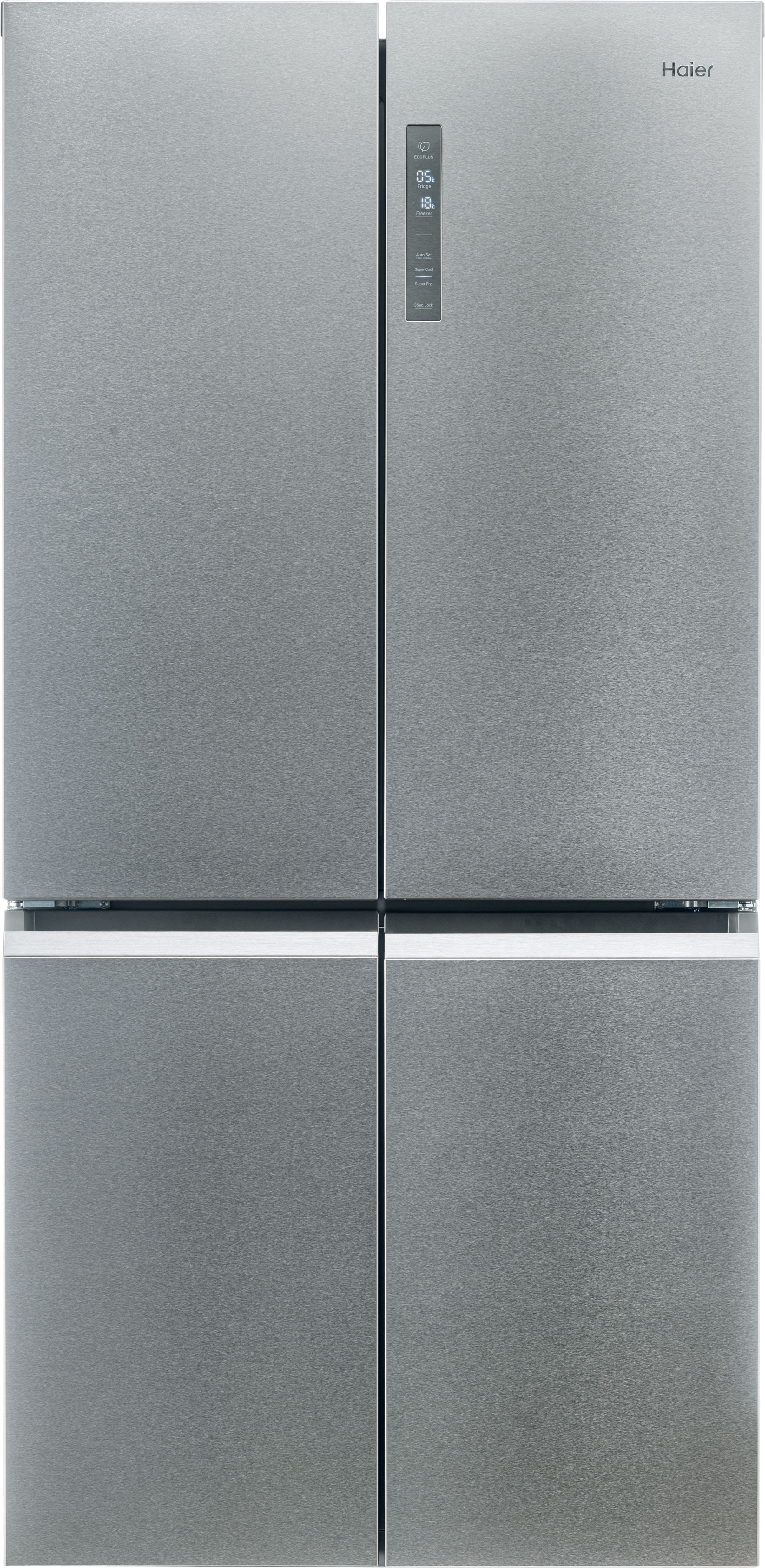 HAIER HCR5919ENMM side by hűtőszekrény, 4 ajtós, E energiaosztály, 643l (221+422), inverter, platina inox, total no frost