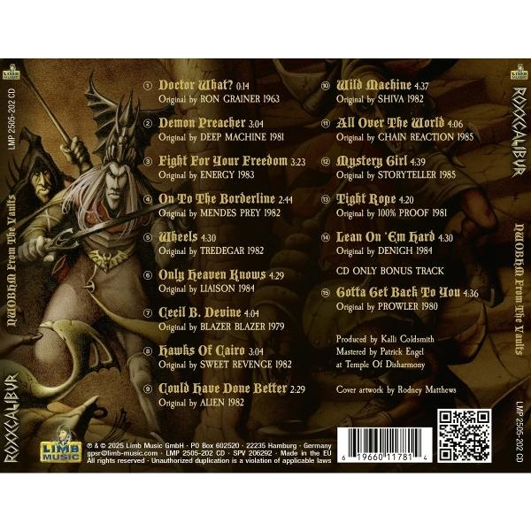 CD-Cover mit Fantasy-Illustration eines Kriegers und eines Drachen. Text listet Songtitel und Credits auf.