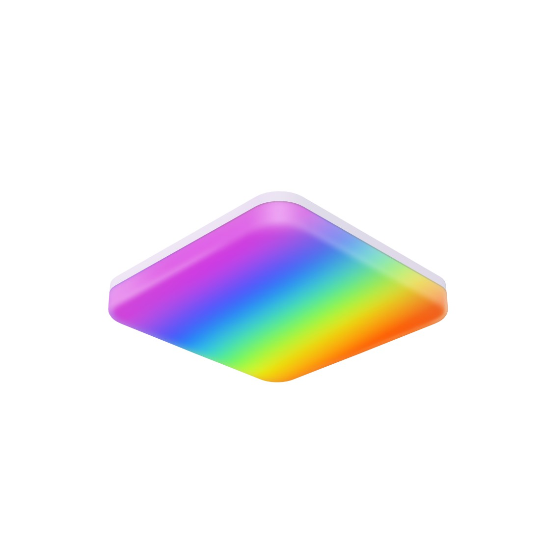 Quadratische LED-Leuchte mit Regenbogenfarben.