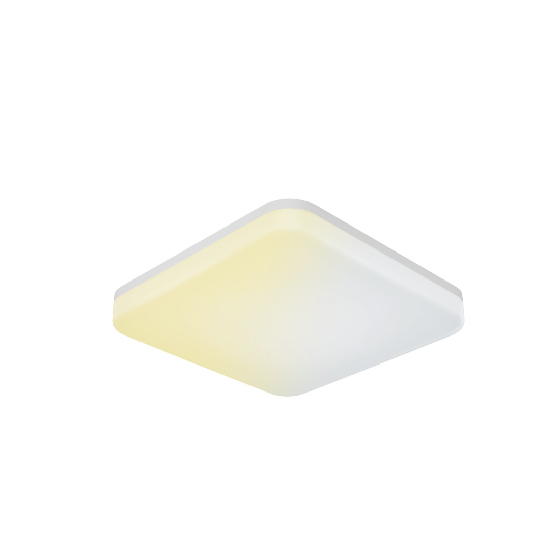 Quadratische LED-Leuchte, warmweiße Farbe, Draufsicht.