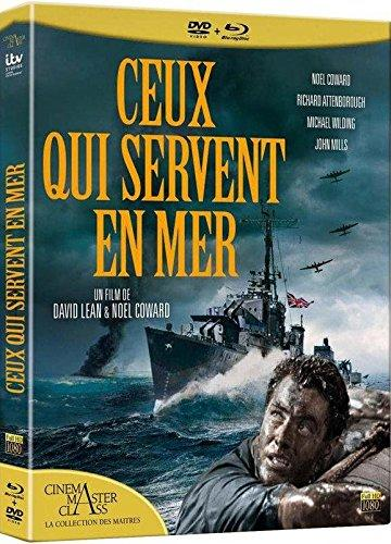 Movie cover: Title "Ceux Qui Servent En Mer," a warship, planes in the sky, and a man in the foreground.