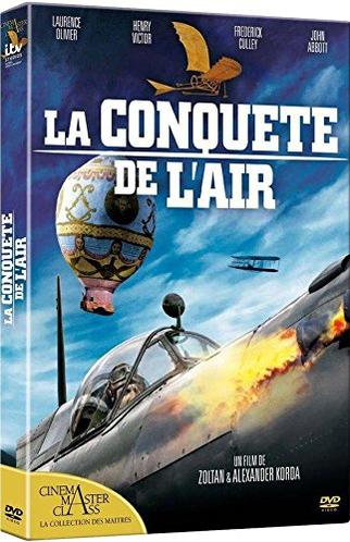 Couverture DVD de "La Conquete de l'Air". Montre une montgolfière, un avion et un fond de ciel. Texte et noms d'acteurs sont visibles.