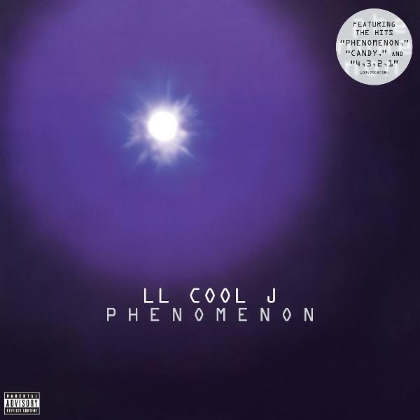 Album borító. Lila háttér, fényes fénnyel. Szöveg: LL Cool J Phenomenon. Kör, slágerekkel.