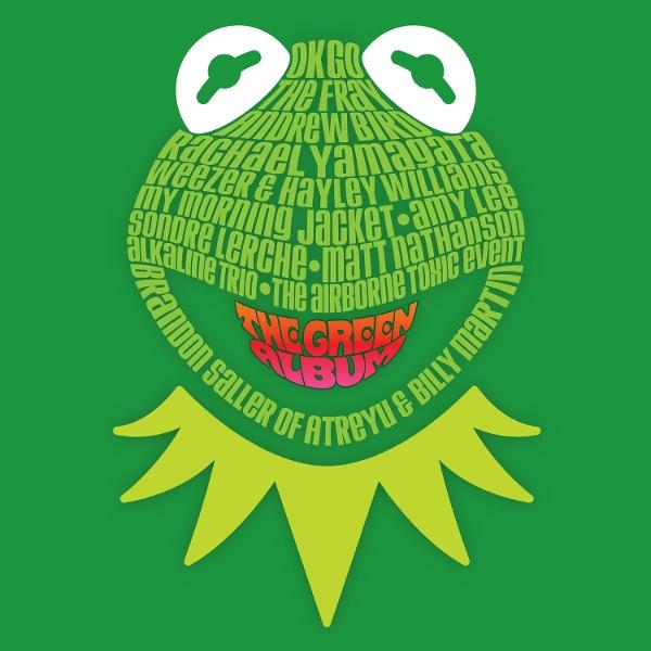 Grünes Kermit-der-Frosch-Design. Text bildet das Gesicht des Frosches mit Namen wie Weezer und My Morning Jacket. Titel: The Green Album.