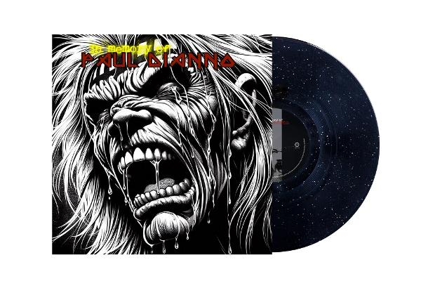 Vinyl-Schallplatte mit einer Schwarz-Weiß-Illustration eines schreienden Monstergesichts auf dem Cover und einer schwarzen Platte mit weißen Sprenkeln.