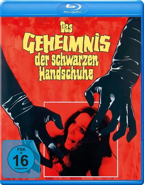 Blu-ray-Cover. Titel: Das Geheimnis der schwarzen Handschuhe. Hände in schwarzen Handschuhen greifen nach einer Frau mit entsetztem Gesicht.