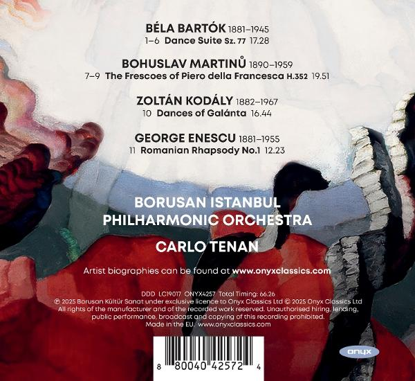 CD-Cover mit Orchesterdetails. Enthält Namen wie Bela Bartok. Enthält einen Barcode und das Onyx Classics-Logo.