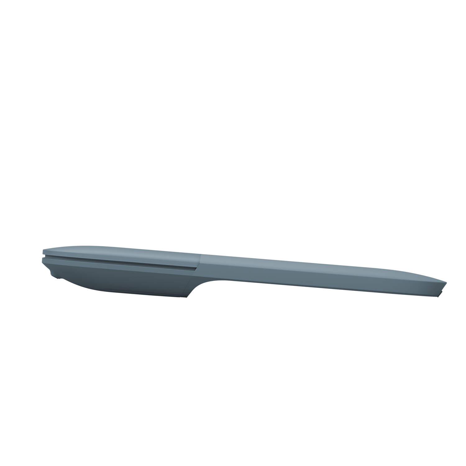 A gray, stylized knife-like object with a handle and a blade, set against a black background. The object is minimalistic.