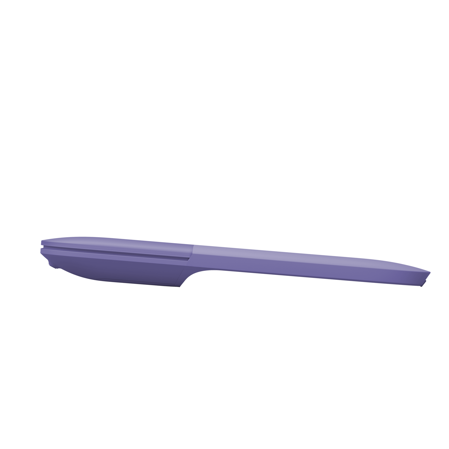 A light purple, elongated object, possibly a handle, against a black background. The object has a defined shape with edges and a groove.