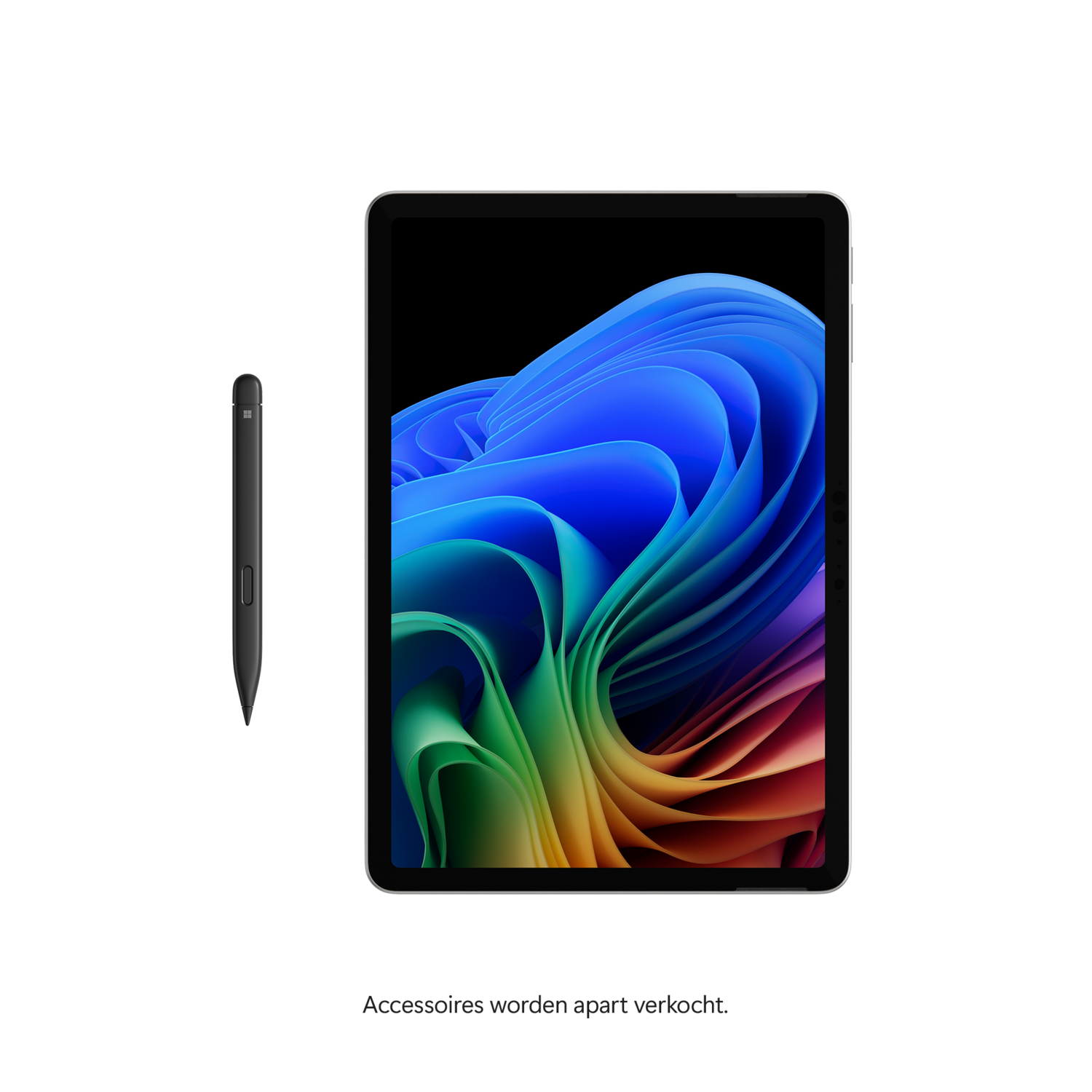 Tablet with colorful background. A stylus pen is on the left. Black background.