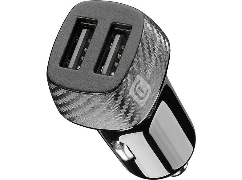 Cargador USB para coche - CellularLine MULTI, Doble puerto USB, 12 W, Universal, Negro