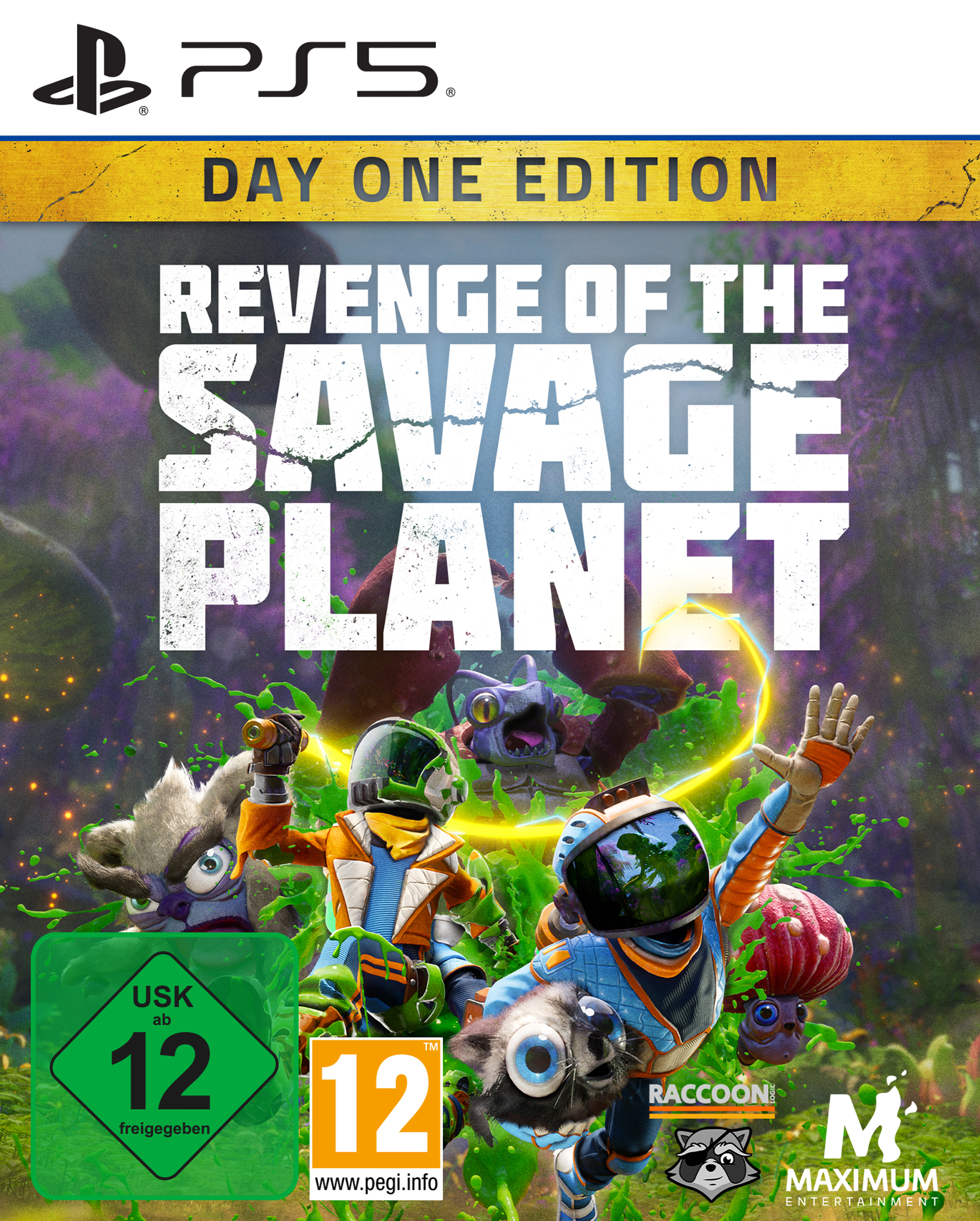 Spiel-Box-Art für das Videospiel „Revenge of the Savage Planet: Day One Edition“.