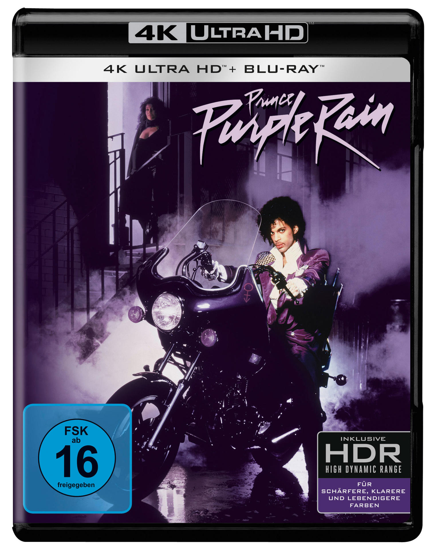 Filmcover mit Prince auf einem Motorrad. Thema: Purple Rain.