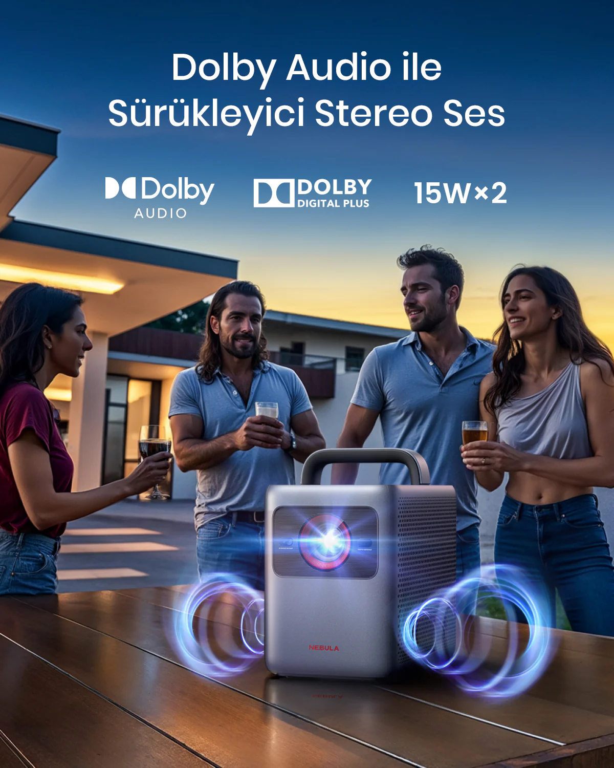 Tarlada havai fişeklere bakan kişi, 4K UHD, Dolby Vision metni, gökyüzünde 200' tabelası.