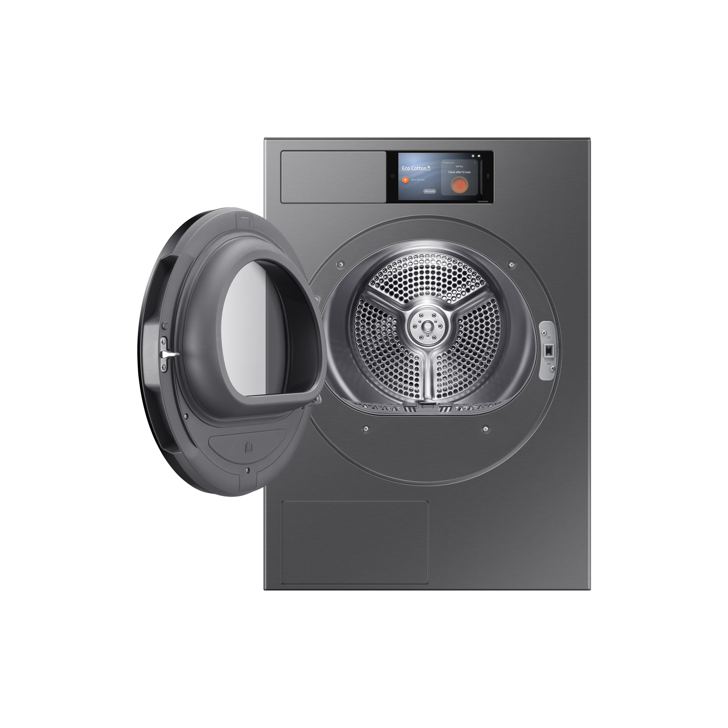 Droogmachine met open deur, interieur zichtbaar.