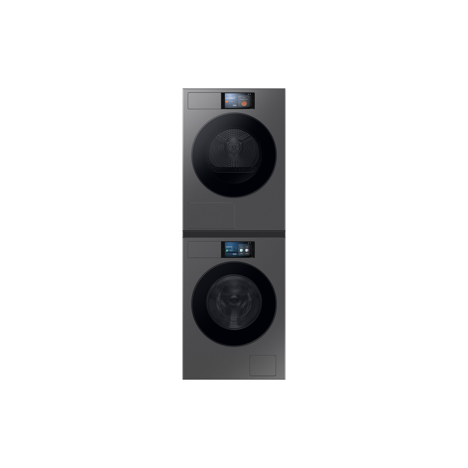 Wasmachine en droger verticaal gestapeld.