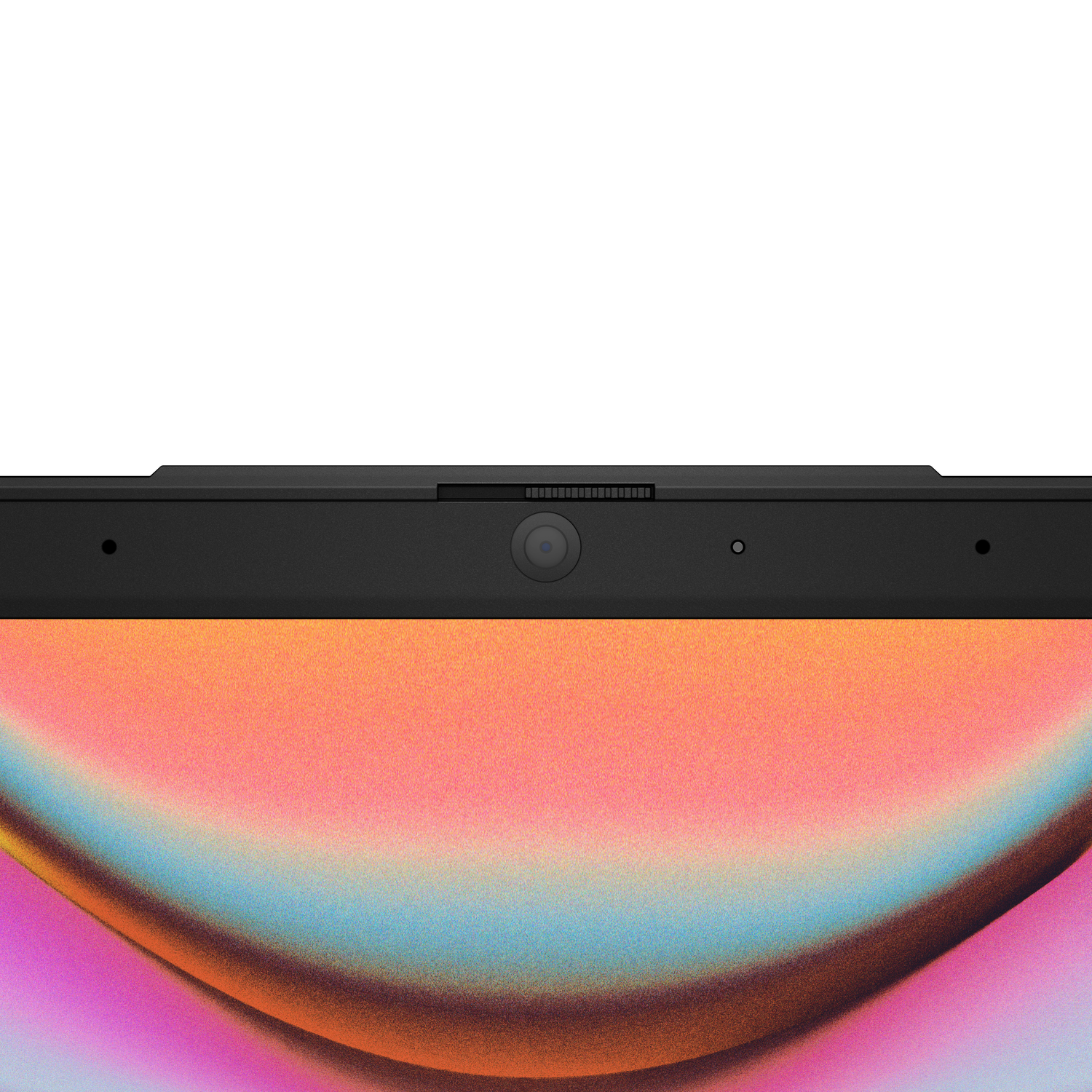 A close-up view of a laptop. The camera is centered above the screen.