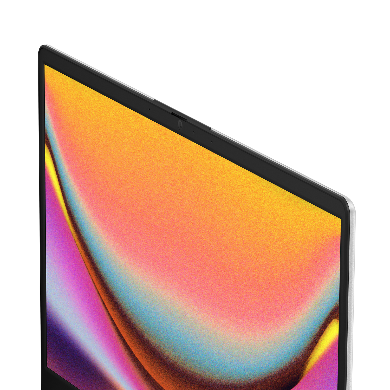 A computer screen with a colorful background and a camera.
