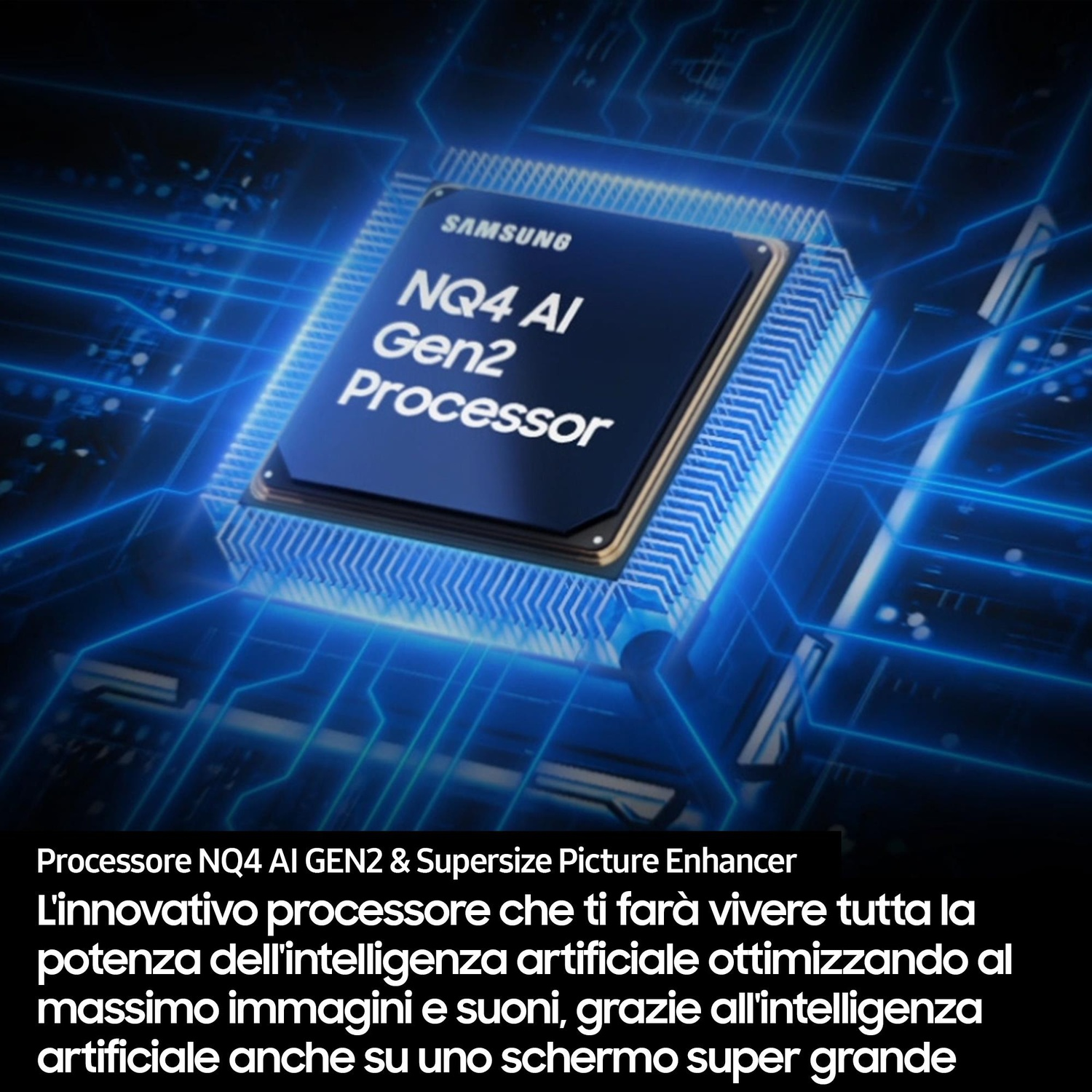 Primo piano di un processore. Il testo spiega il processore NQ4 AI Gen2.