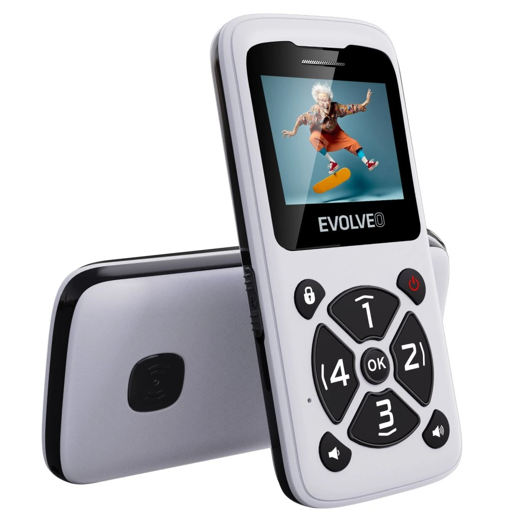 Piros telefon és egy fehér telefon gördeszkázó emberrel. A fehér telefon a piros mellett van.
