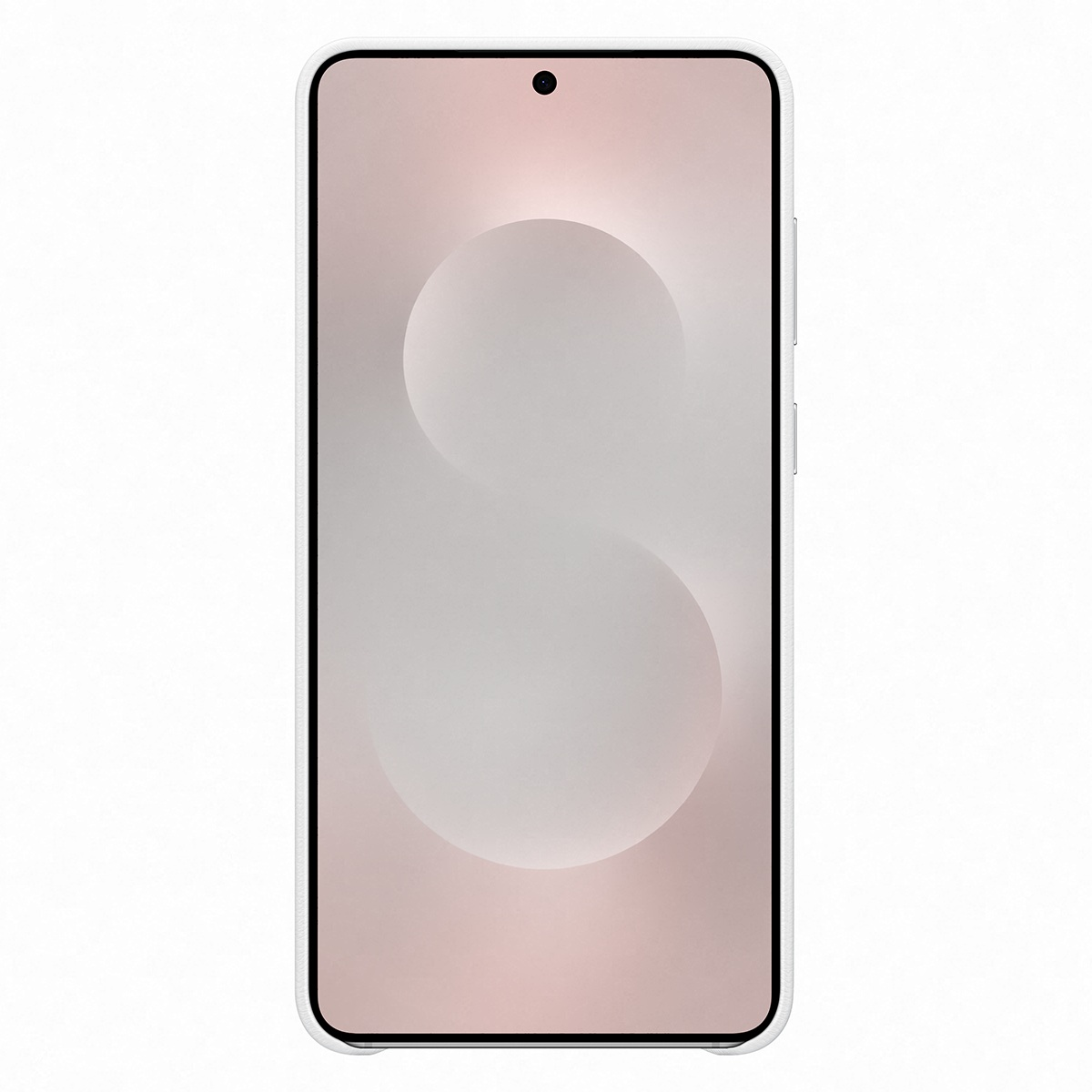 Telefon ekranı. Ekran, pembe ve beyaz arka planlı beyaz bir telefon gösteriyor.