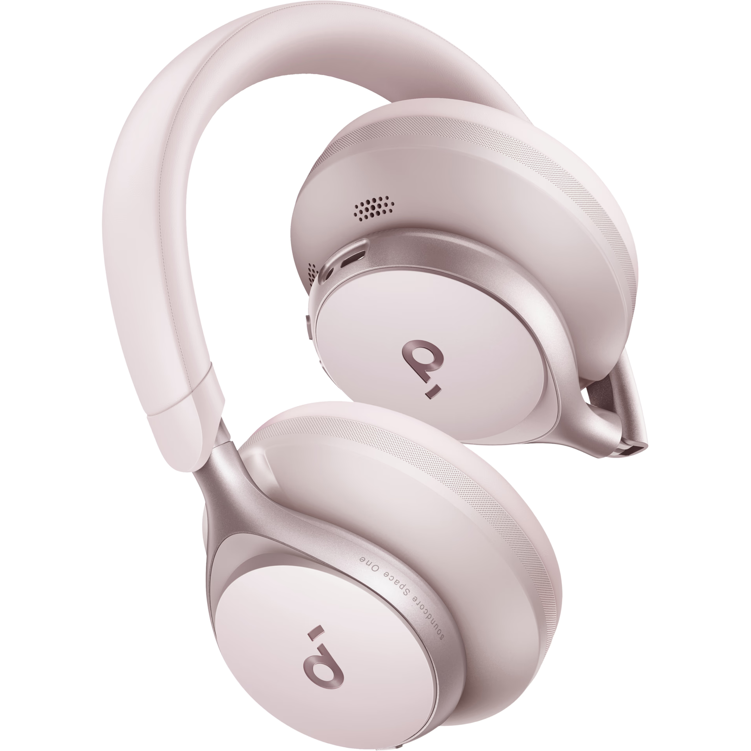 Roze koptelefoon. Oorschelpen en hoofdband, witte achtergrond.
