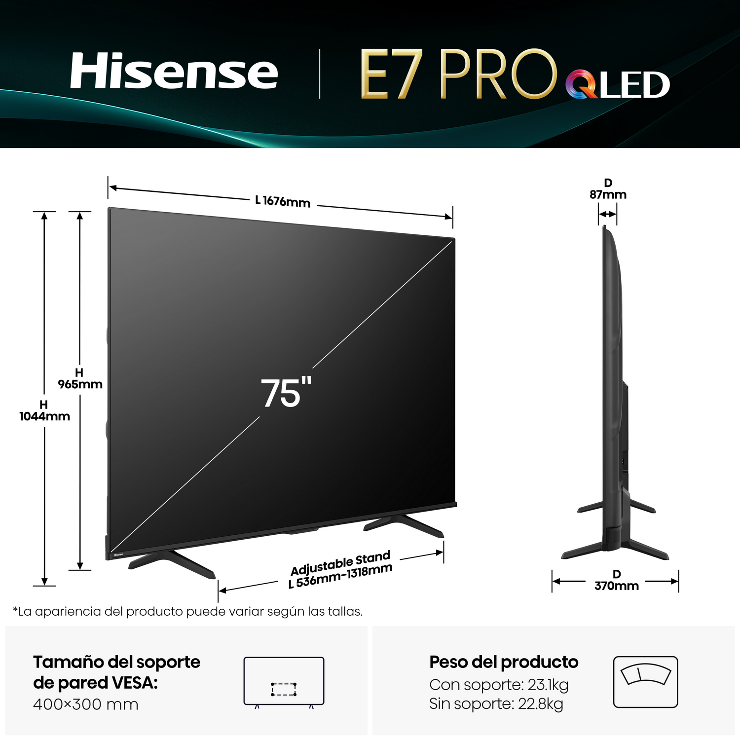 Características del TV: QLED, Modo Filmmaker, 4K IA, FreeSync, imágenes IA, y más.