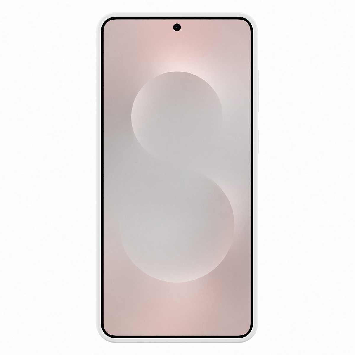 Pembe ve beyaz soyut bir tasarım gösteren bir akıllı telefon ekranı ve ön kamera.