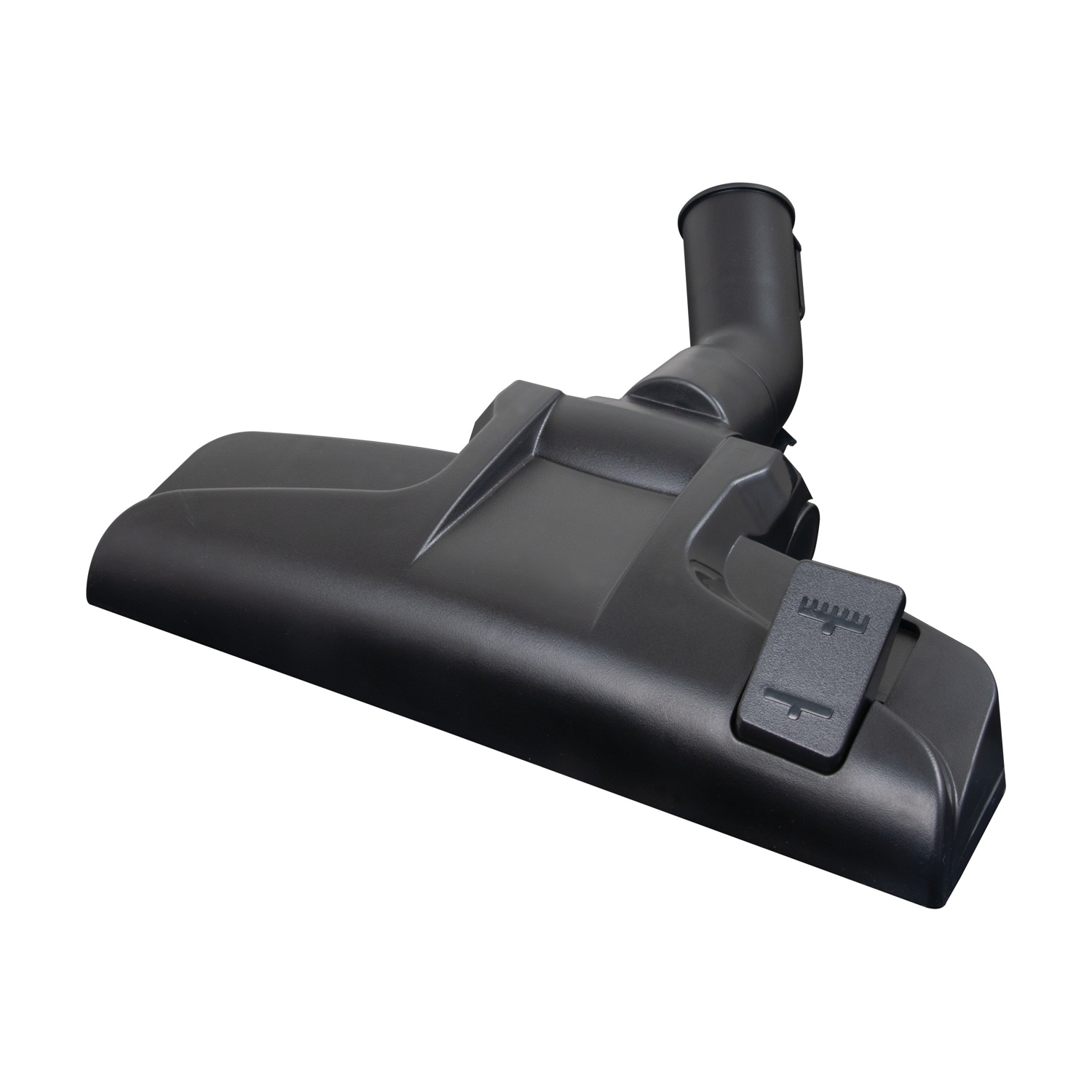 Accessorio nero per aspirapolvere. Ha una forma rettangolare con un piccolo pulsante di regolazione.
