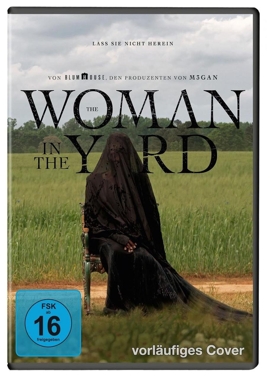 Cover-Artwork für „The Woman in the Yard“. Eine vermummte Figur sitzt auf einem Stuhl in einem Feld.