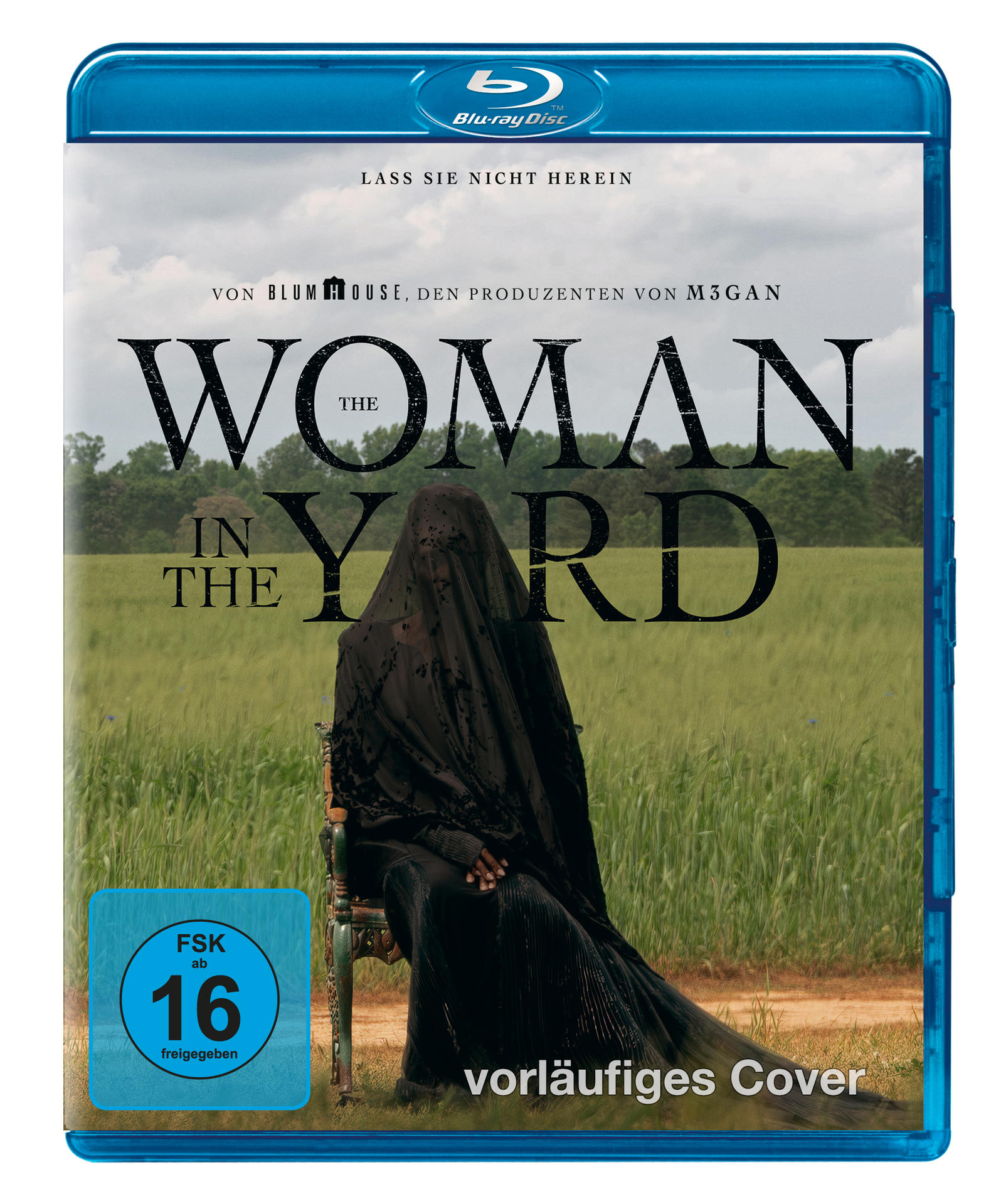 Cover-Artwork für „The Woman in the Yard“. Eine vermummte Figur sitzt auf einem Stuhl in einem Feld.