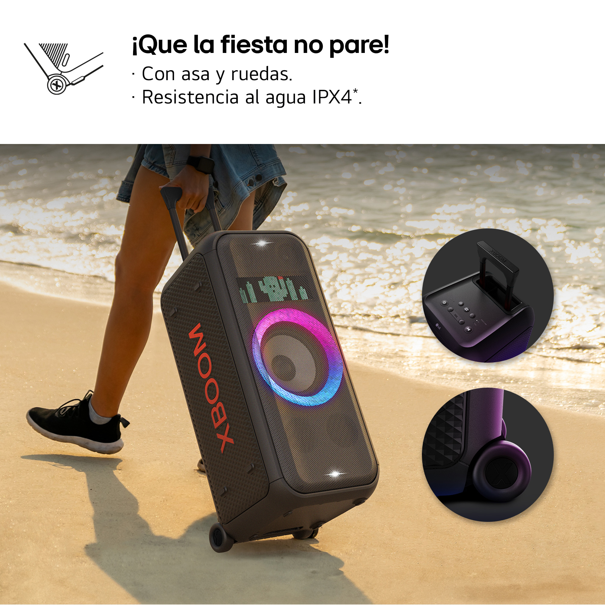 Mujer con gafas de sol canta a un micrófono con iconos de guitarra y micro.