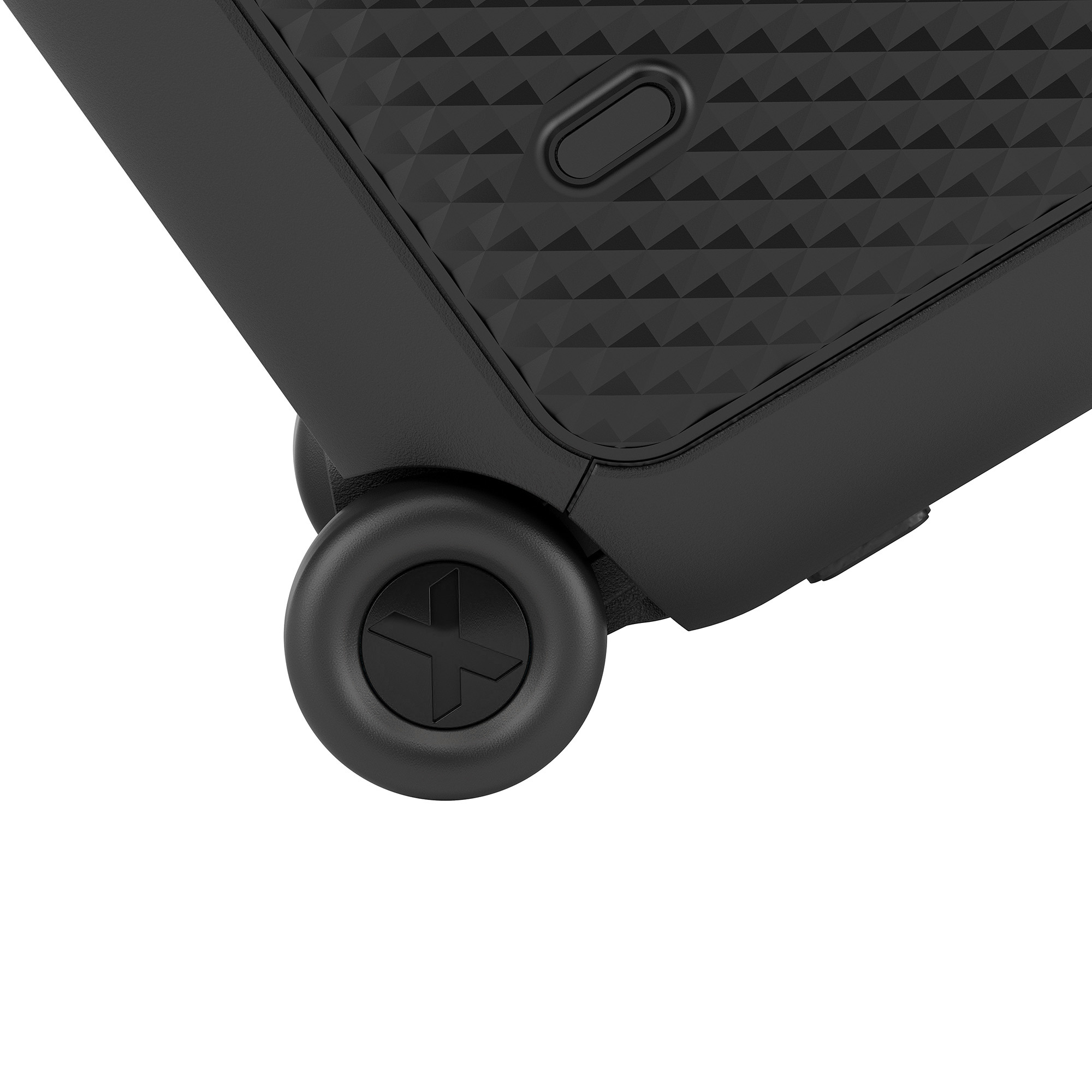 Altavoz negro con luces de colores y texto XBOOM.