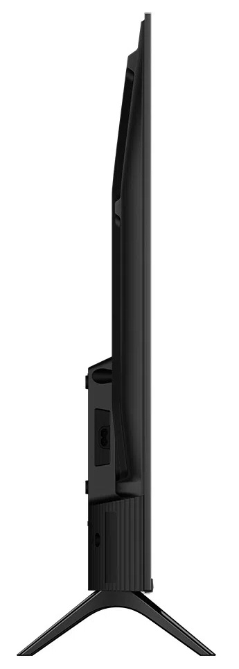 Widok z boku czarnego telewizora TCL na stojaku.