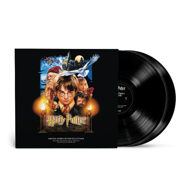 Harry Potter filmzenei vinylalbum. A borítón Harry, egy bagoly és más karakterek láthatók. A fekete bakelit lemezek jobbra vannak.