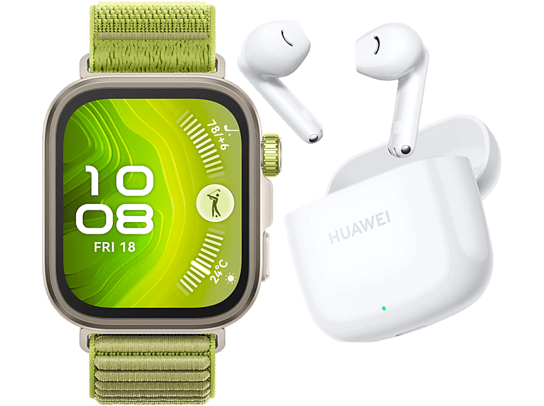 Huawei Fit 4 Pro Titanium mit Nylonarmband, Grün inkl. FreeBuds SE 2, Ceramic White; Smartwatch